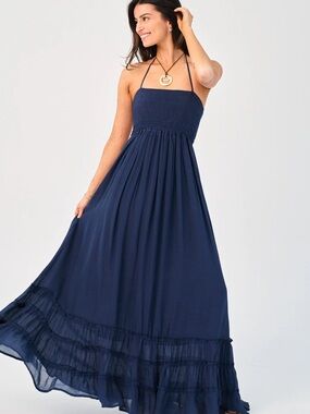 Grey Bandit Coralyn Navy Halter Backless Maxi Dress